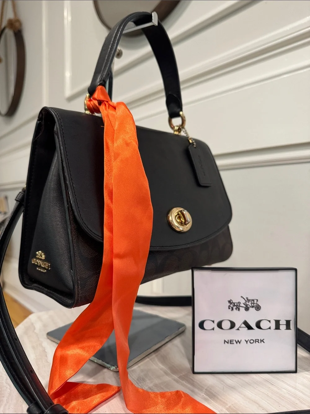 COACH Bag Tilly Signature Black Top-Handle Satchel Crossbody